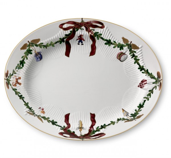 Star Fluted Christmas oval dish 37cm